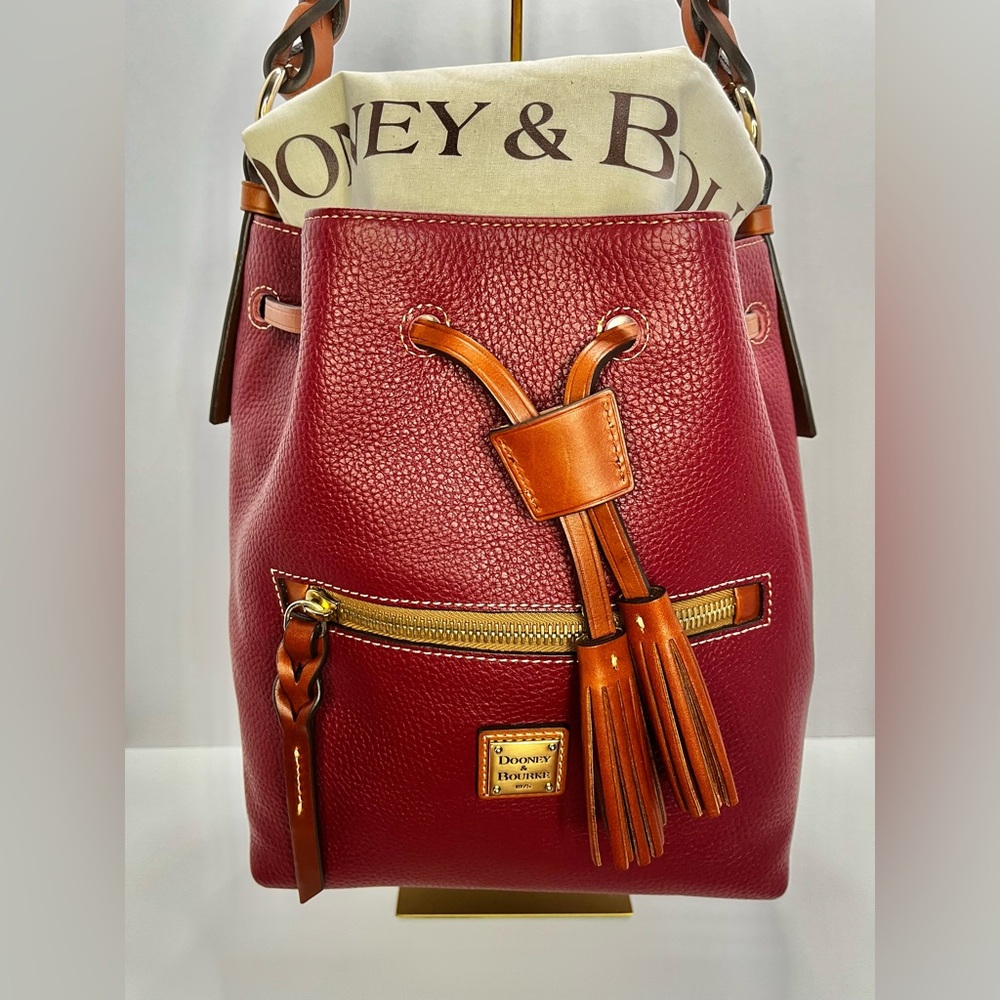 Dooney & Bourke Pebble Grain Tasha Drawstring Bag in Red - Picture 3 of 16